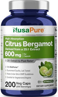 Cápsulas de Bergamota Cítrica NusaPure, 600 mg, 200 Veganas (Sin OGM, Veganas) - imagen 1
