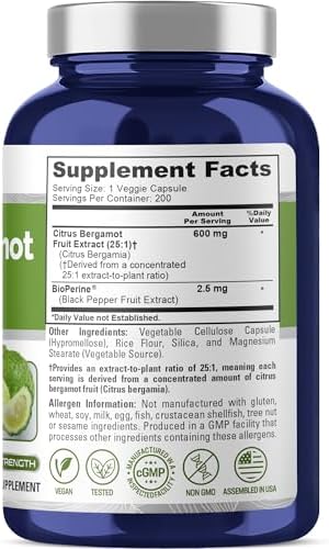 Cápsulas de Bergamota Cítrica NusaPure, 600 mg, 200 Veganas (Sin OGM, Veganas) - imagen 2