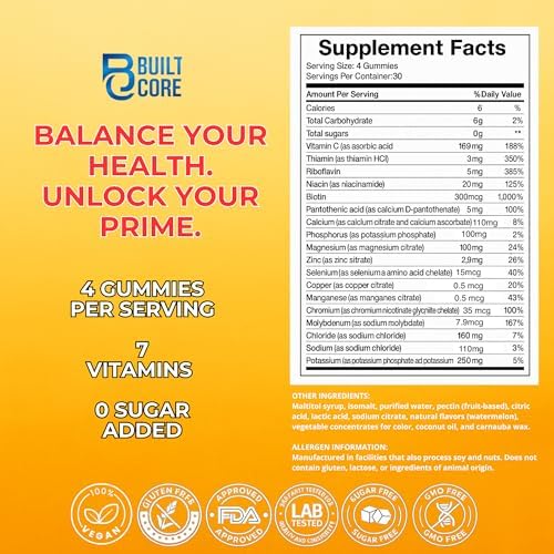 Gomitas Electrolíticas Sin Azúcar BuiltCore | Recuperación de Sandía y Suplementos Antioxidantes para Energía e Hidratación Instantánea | 120 Gomas - imagen 2