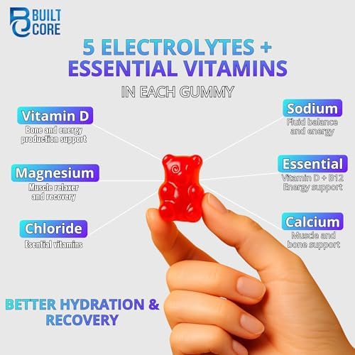 Gomitas Electrolíticas Sin Azúcar BuiltCore | Recuperación de Sandía y Suplementos Antioxidantes para Energía e Hidratación Instantánea | 120 Gomas - imagen 4