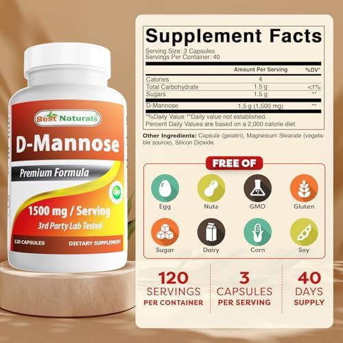 Best Naturals D-Mannosa 1500 mg por Porción 120 Cápsulas (Paquete de 2) - imagen 2