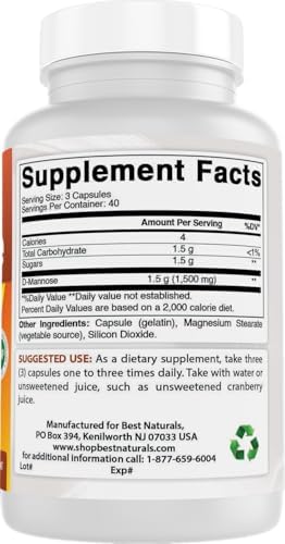 Best Naturals D-Mannosa 1500 mg por Porción 120 Cápsulas (Paquete de 2) - imagen 6