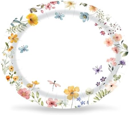 Platos Desechables Ovalados Aysimple de 50 Piezas - 10 x 12 Grandes con Flores para Fiestas de Primavera, Baby Shower y Cumpleaños - imagen 1