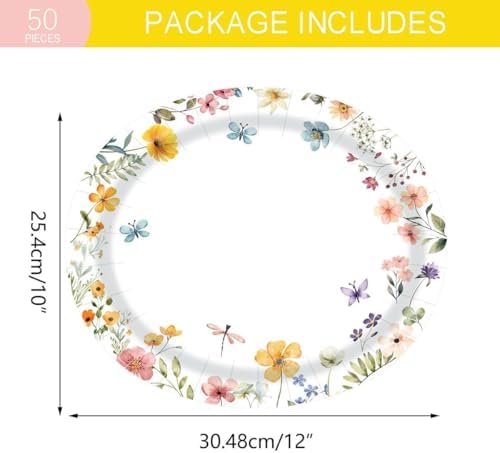 Platos Desechables Ovalados Aysimple de 50 Piezas - 10 x 12 Grandes con Flores para Fiestas de Primavera, Baby Shower y Cumpleaños - imagen 3