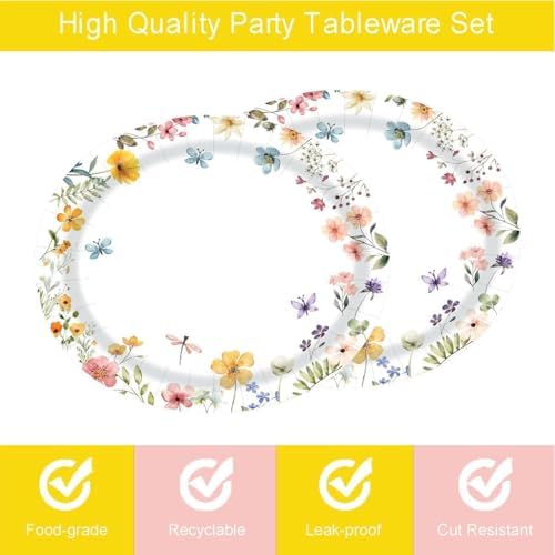 Platos Desechables Ovalados Aysimple de 50 Piezas - 10 x 12 Grandes con Flores para Fiestas de Primavera, Baby Shower y Cumpleaños - imagen 4