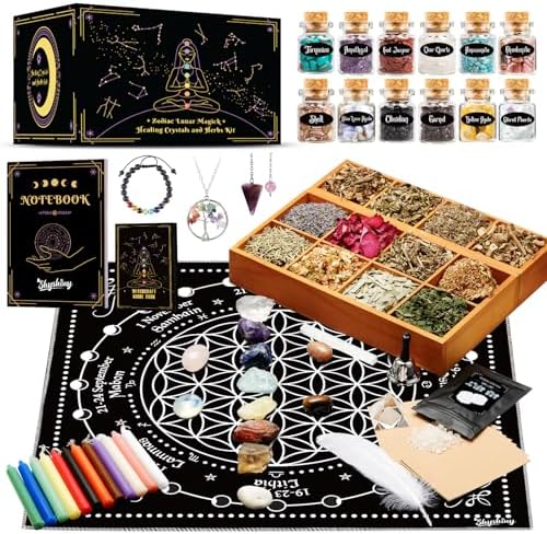 Kit de Suministros de Brujería, 80 Piezas para Principiantes, Herramientas Wiccanas, Velas de Hechizo, Cristales de Chakra y Hierbas Secas para Magia - imagen 1