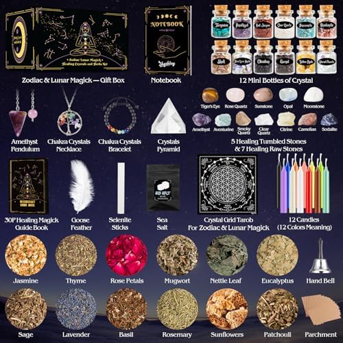 Kit de Suministros de Brujería, 80 Piezas para Principiantes, Herramientas Wiccanas, Velas de Hechizo, Cristales de Chakra y Hierbas Secas para Magia - imagen 2