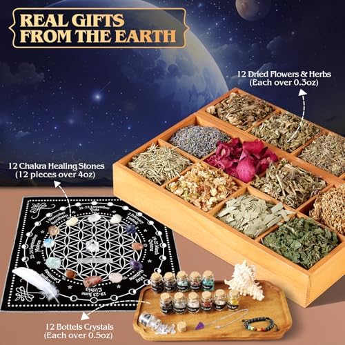 Kit de Suministros de Brujería, 80 Piezas para Principiantes, Herramientas Wiccanas, Velas de Hechizo, Cristales de Chakra y Hierbas Secas para Magia - imagen 3