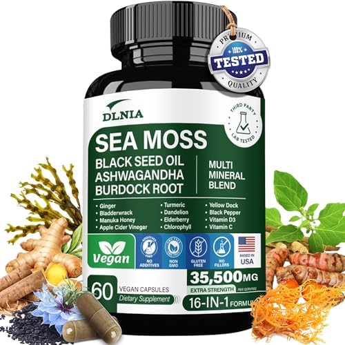 Cápsulas Alternativas de Gel de Musgo Marino Orgánico 16 en 1 – Mezcla de Superalimentos con Ashwagandha, Aceite de Semilla Negra, Cúrcuma y Más - imagen 1