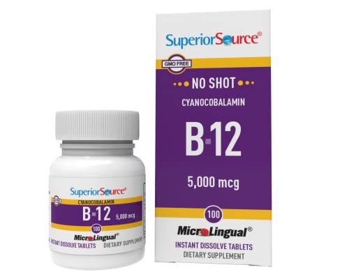 Superior Source Vitamina B-12 Cianocobalamina 5000 mcg - Apoya la Energía, Salud Cerebral y Bienestar - Tabletas Sublinguales - 100 Tabletas - imagen 3