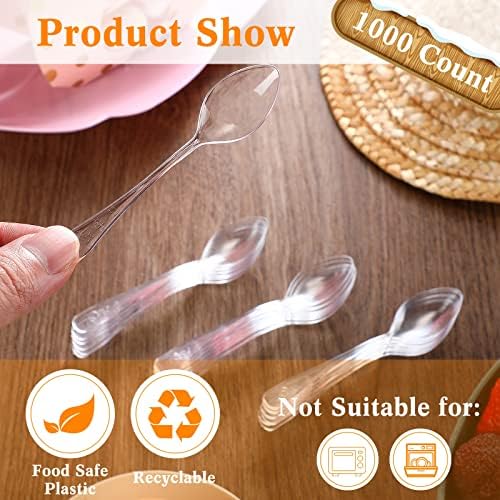 1000 Piezas de Cucharitas Mini Transparentes Desechables para Postres, Utensilios Plásticos para Muestras, Helados y Aperitivos, 3.7 x 0.8 Pulgadas - imagen 4