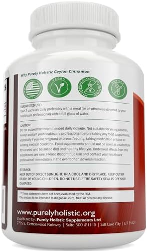 Cápsulas de Canela de Ceilán Purely Holistic 1500mg, 225 Cápsulas Veganas, Suministro para 75 Días (25% Más Porciones) - imagen 3