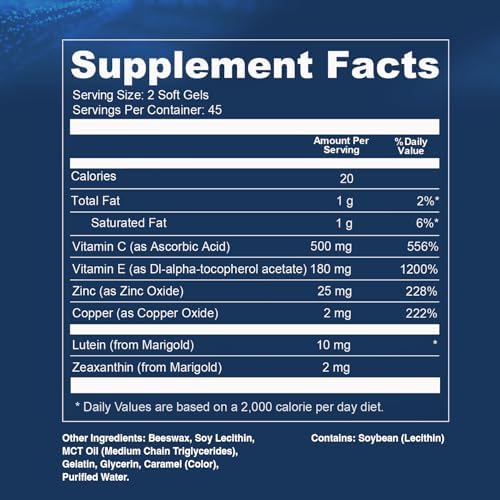 Suplementos Opti + AREDS 2 | Salud Visual y Ocular para Adultos | Con Luteína, Zeaxantina, Zinc y Vitamina C para Soporte Macular* | 90 Softgels / 45 - imagen 7