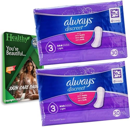 Always Discreet Light 30 Toallas 3 Gotitas para Filtraciones de Orina - Paquete de 2 (60 Toallas en Total) - Tarjeta de Consejos Vital Volumes - imagen 1