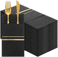 Paquete de 100 Servilletas Desechables de Tela para Cena con Bolsillo para Cubiertos y Bordes Dorados, Servilletas de Papel Preplegadas para Bodas y - imagen 1