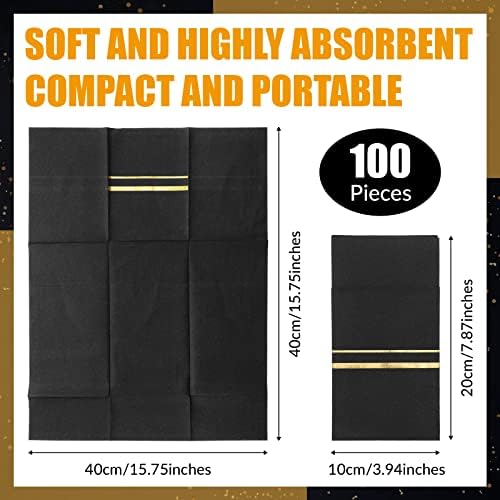 Paquete de 100 Servilletas Desechables de Tela para Cena con Bolsillo para Cubiertos y Bordes Dorados, Servilletas de Papel Preplegadas para Bodas y - imagen 2