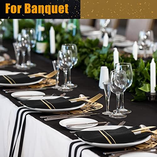 Paquete de 100 Servilletas Desechables de Tela para Cena con Bolsillo para Cubiertos y Bordes Dorados, Servilletas de Papel Preplegadas para Bodas y - imagen 4