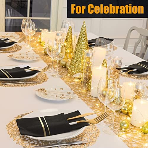 Paquete de 100 Servilletas Desechables de Tela para Cena con Bolsillo para Cubiertos y Bordes Dorados, Servilletas de Papel Preplegadas para Bodas y - imagen 5