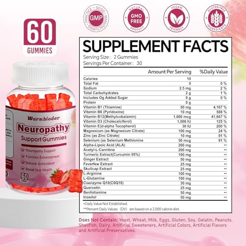 Gomitas Sin Azúcar para Soporte de Neuropatía – Salud Nerviosa Mejorada, Regeneración y Soporte Cognitivo con Vitaminas B1, B6, B12, Magnesio, ALA, - imagen 6