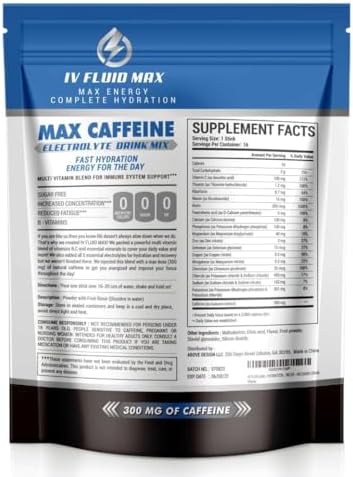 IV FLUID MAX Polvo de Electrolitos – 300 mg de Cafeína, Vitaminas B, Bebida Energética Sin Azúcar, Hidratación, Pre-Entreno, Recuperación, 16 Sobres - imagen 2