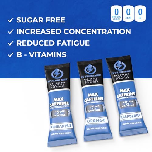 IV FLUID MAX Polvo de Electrolitos – 300 mg de Cafeína, Vitaminas B, Bebida Energética Sin Azúcar, Hidratación, Pre-Entreno, Recuperación, 16 Sobres - imagen 5