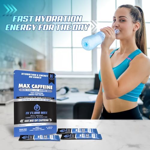 IV FLUID MAX Polvo de Electrolitos – 300 mg de Cafeína, Vitaminas B, Bebida Energética Sin Azúcar, Hidratación, Pre-Entreno, Recuperación, 16 Sobres - imagen 6