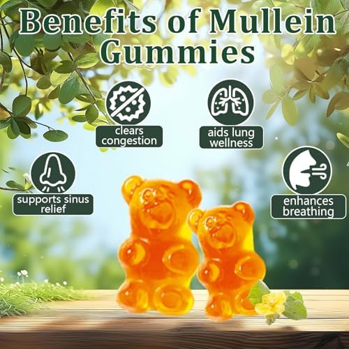 Gomitas Hanachi de Mullein, Salud Respiratoria Diaria, Extracto de Hoja de Mullein 1000mg, Sabor Pera, Salud Pulmonar y Alivio de Senos (Suministro - imagen 3