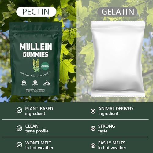 Gomitas Hanachi de Mullein, Salud Respiratoria Diaria, Extracto de Hoja de Mullein 1000mg, Sabor Pera, Salud Pulmonar y Alivio de Senos (Suministro - imagen 4