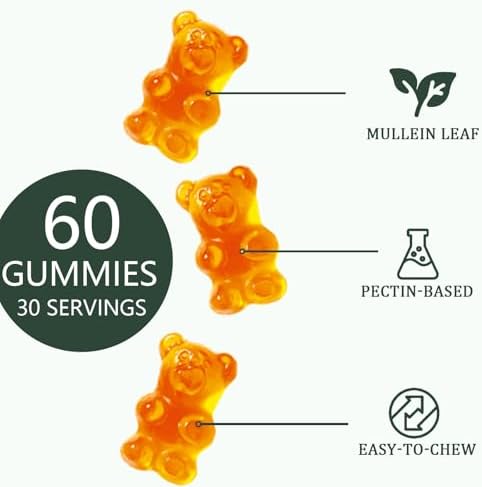 Gomitas Hanachi de Mullein, Salud Respiratoria Diaria, Extracto de Hoja de Mullein 1000mg, Sabor Pera, Salud Pulmonar y Alivio de Senos (Suministro - imagen 5