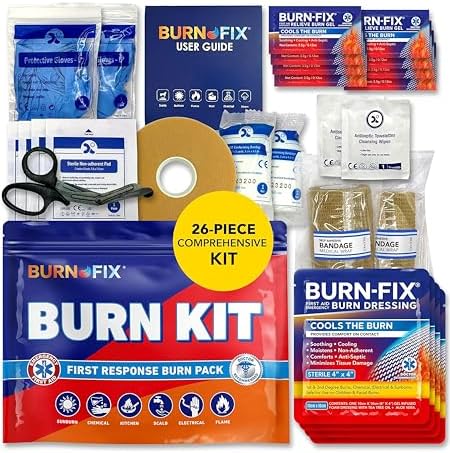 Kit de ros Auxilios BurnFIX® para Quemaduras, Recomendado por Médicos, 25 Piezas con Gel para Quemaduras, Vendaje, Guantes, Tijeras y Toallitas para - imagen 1
