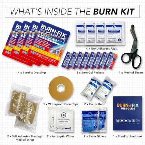 Kit de ros Auxilios BurnFIX® para Quemaduras, Recomendado por Médicos, 25 Piezas con Gel para Quemaduras, Vendaje, Guantes, Tijeras y Toallitas para - imagen 2