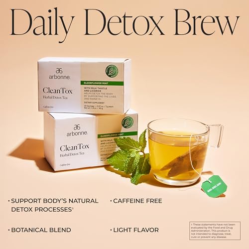 Té Detox Herbal Cleantox – Bolsitas de té sin cafeína con mezcla botánica para refresco diario, incluye menta, diente de león, hinojo y cardo - imagen 3