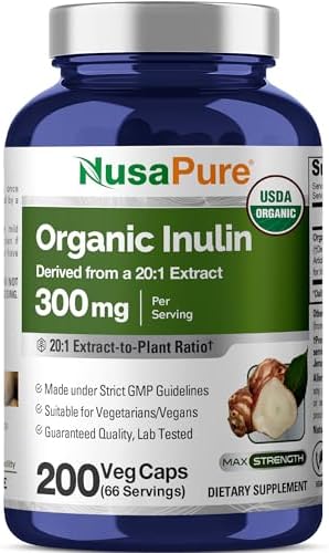 Cápsulas de Inulina Orgánica NusaPure, 300 mg, 200 Cápsulas Veganas (Sin OGM, Veganas, USDA) - imagen 1