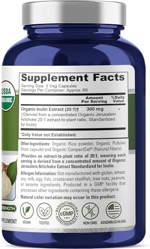Cápsulas de Inulina Orgánica NusaPure, 300 mg, 200 Cápsulas Veganas (Sin OGM, Veganas, USDA) - imagen 2