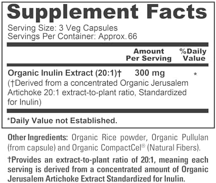 Cápsulas de Inulina Orgánica NusaPure, 300 mg, 200 Cápsulas Veganas (Sin OGM, Veganas, USDA) - imagen 4