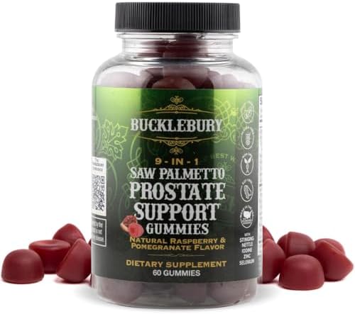 Gomitas BUCKLEBURY 9 en 1 de Saw Palmetto Natural con Sabor a Frambuesa y Granada - Suplementos Veganos para la Salud Prostática y el Crecimiento del - imagen 1