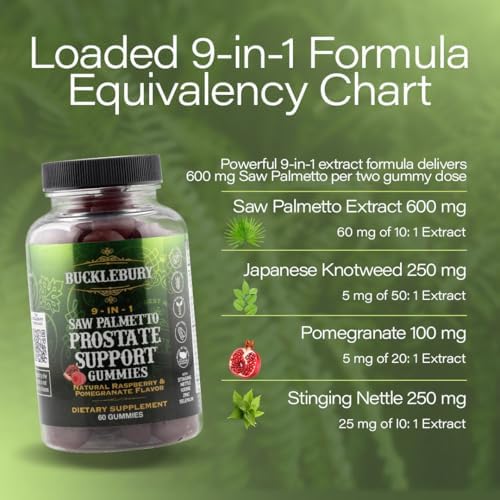 Gomitas BUCKLEBURY 9 en 1 de Saw Palmetto Natural con Sabor a Frambuesa y Granada - Suplementos Veganos para la Salud Prostática y el Crecimiento del - imagen 2