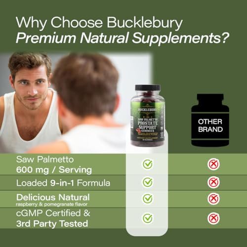 Gomitas BUCKLEBURY 9 en 1 de Saw Palmetto Natural con Sabor a Frambuesa y Granada - Suplementos Veganos para la Salud Prostática y el Crecimiento del - imagen 4