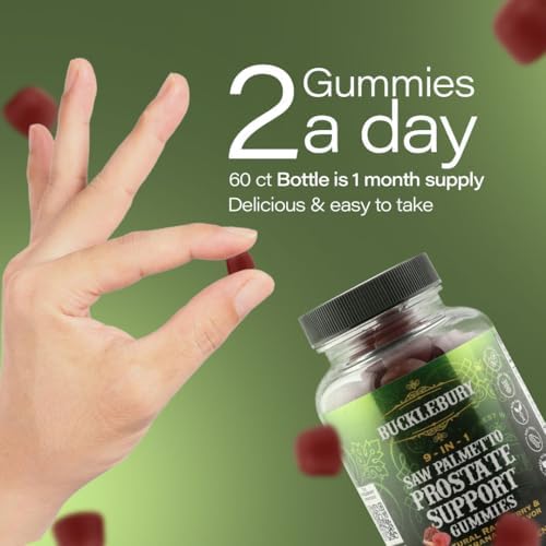 Gomitas BUCKLEBURY 9 en 1 de Saw Palmetto Natural con Sabor a Frambuesa y Granada - Suplementos Veganos para la Salud Prostática y el Crecimiento del - imagen 5