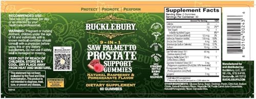 Gomitas BUCKLEBURY 9 en 1 de Saw Palmetto Natural con Sabor a Frambuesa y Granada - Suplementos Veganos para la Salud Prostática y el Crecimiento del - imagen 7
