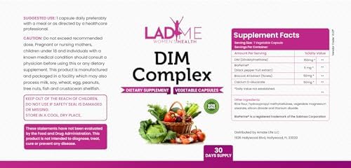 Suplemento de Alivio para la Menopausia DIM Complex 150mg con Bioperina, Brócoli y Calcio para Mujeres - 60 Cápsulas de LadyMe - imagen 3