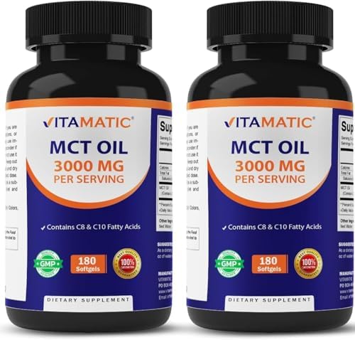 Cápsulas de Aceite MCT Vitamatic 3000 mg - 180 Softgels de Aceite de Coco - 55% Ácido Caprílico C8 y 40% Ácido Caprico C10 (Total 360 Softgels) - imagen 1