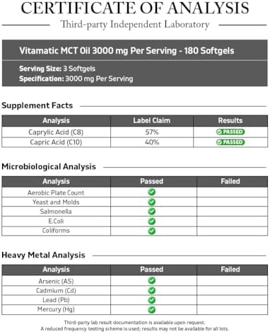 Cápsulas de Aceite MCT Vitamatic 3000 mg - 180 Softgels de Aceite de Coco - 55% Ácido Caprílico C8 y 40% Ácido Caprico C10 (Total 360 Softgels) - imagen 3