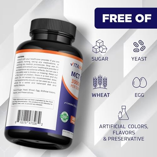 Cápsulas de Aceite MCT Vitamatic 3000 mg - 180 Softgels de Aceite de Coco - 55% Ácido Caprílico C8 y 40% Ácido Caprico C10 (Total 360 Softgels) - imagen 6