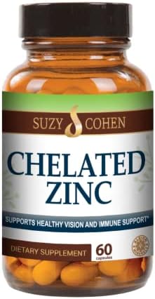 Suplementos de Zinc Quelado Suzy Cohen - 60 Cápsulas Suaves para el Estómago - Apoya el Crecimiento Celular, la Inmunidad y la Salud de la Piel - imagen 1