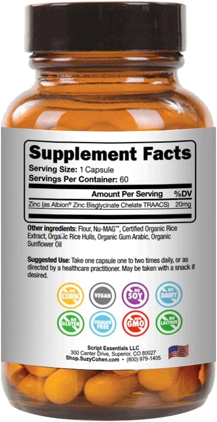 Suplementos de Zinc Quelado Suzy Cohen - 60 Cápsulas Suaves para el Estómago - Apoya el Crecimiento Celular, la Inmunidad y la Salud de la Piel - imagen 6