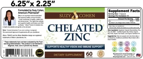 Suplementos de Zinc Quelado Suzy Cohen - 60 Cápsulas Suaves para el Estómago - Apoya el Crecimiento Celular, la Inmunidad y la Salud de la Piel - imagen 7