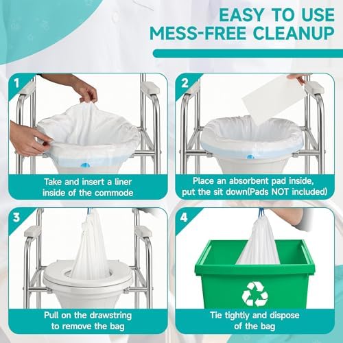 Forros desechables para inodoro portátil, 160 bolsas médicas para silla, cubo y orinal, aptos para adultos, sin fragancia, se adaptan a todos los - imagen 4