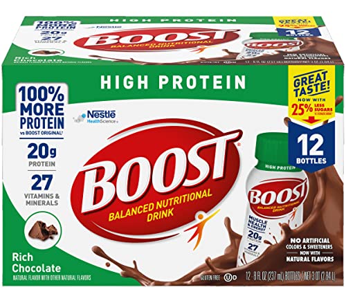 Bebida Nutricional Alta en Proteínas Boost, Chocolate Rico, Salud Muscular y Energía, 25% Menos Azúcares, 8 FL OZ, 12 Botellas - imagen 1