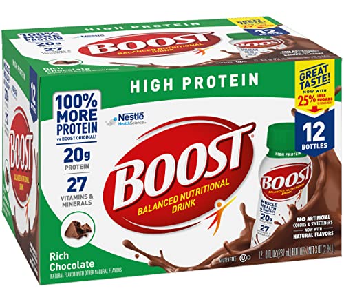 Bebida Nutricional Alta en Proteínas Boost, Chocolate Rico, Salud Muscular y Energía, 25% Menos Azúcares, 8 FL OZ, 12 Botellas - imagen 2